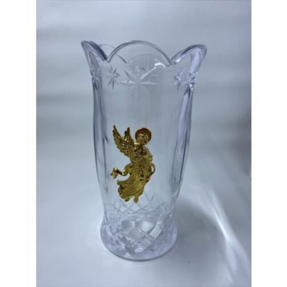 Bohemian 24% Lead Crystal Candle Chimney Globe With Golden Angel Czech Republic - Picture 1 of 7